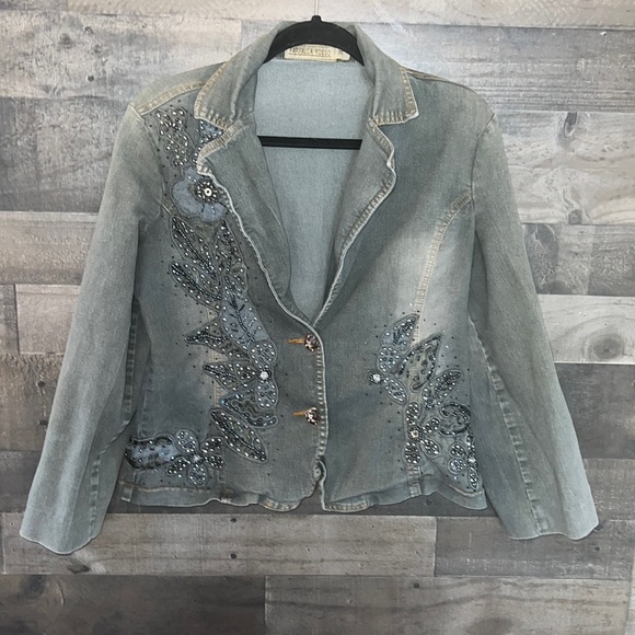 Faralla Rosso Jackets & Blazers - Gray Faralla Rosso Jeweled Jean Jackets